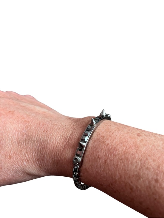henri bendel Jewelry - Henri Bendel New York Spiked Cuff Bracelet | Dark Silver-Tone Statement Bangle